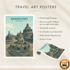 Borobudur Temple - Indonesia - Travel Art Wall Deco Poster - Art Print - Travel Art Poster