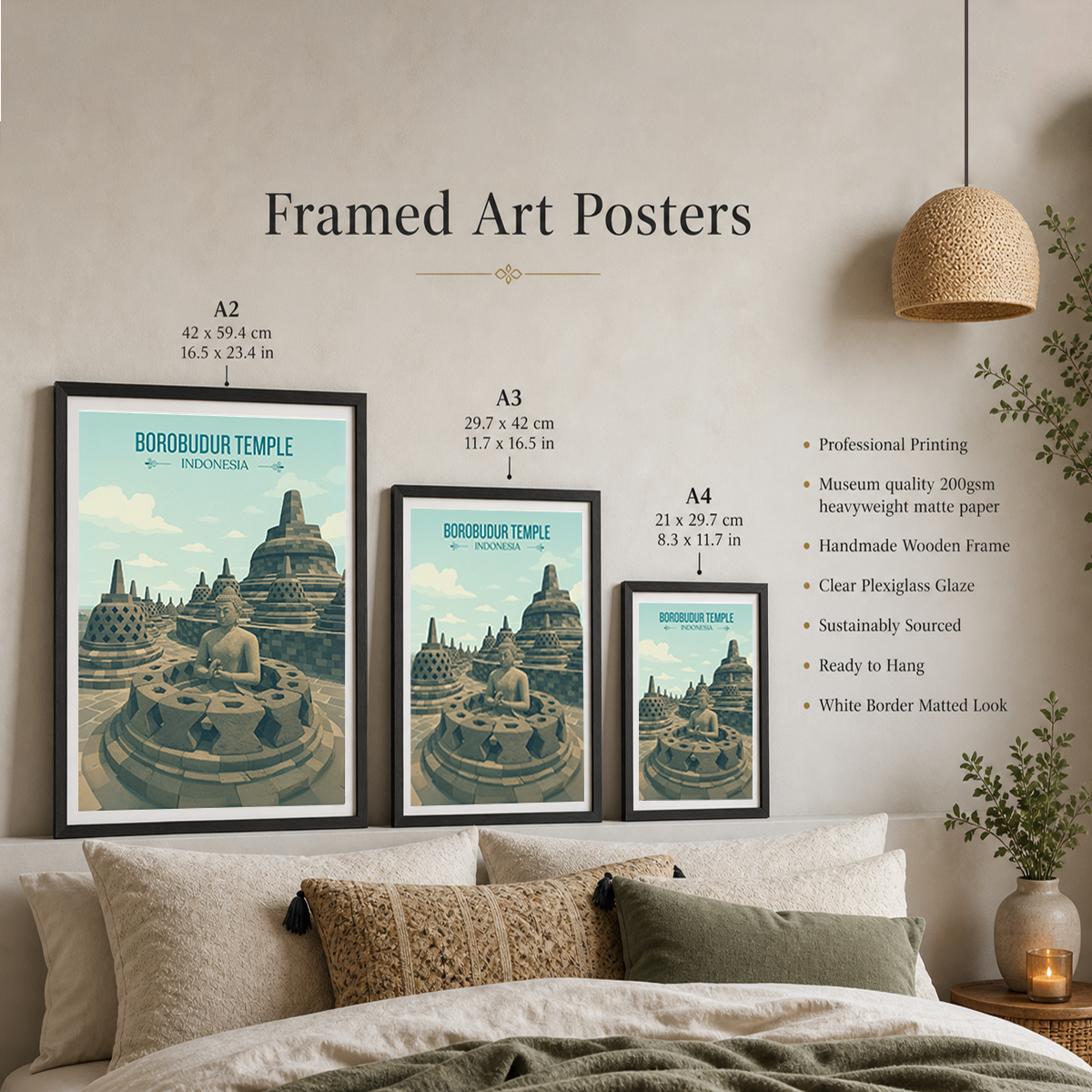 Borobudur Temple - Indonesia - Travel Art Wall Deco Poster - Art Print - Travel Art Poster