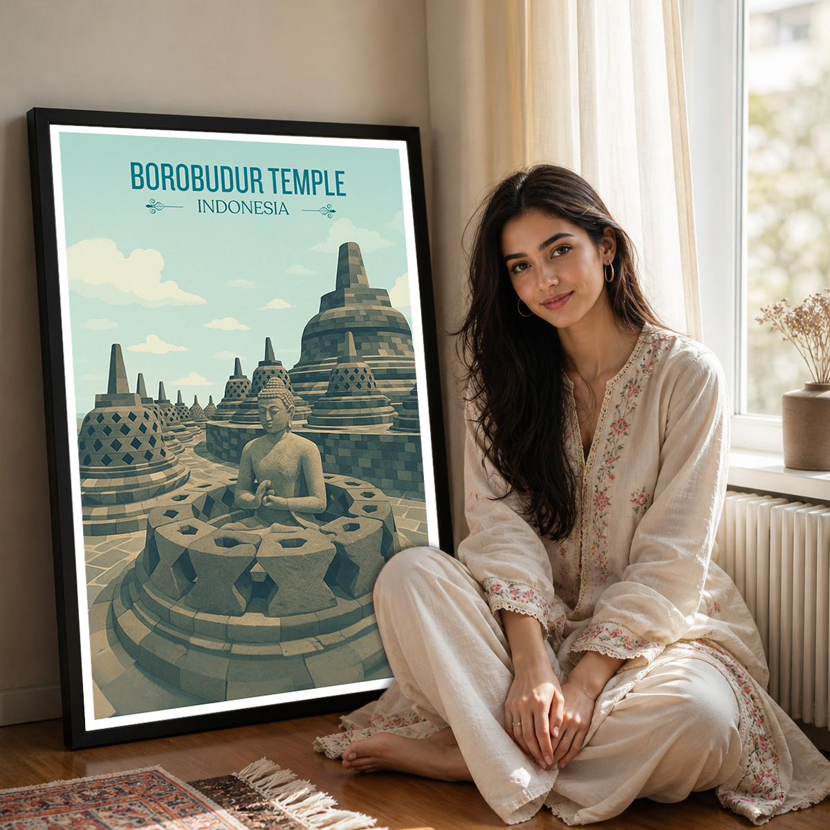 Borobudur Temple - Indonesia - Travel Art Wall Deco Poster - Art Print - Travel Art Poster