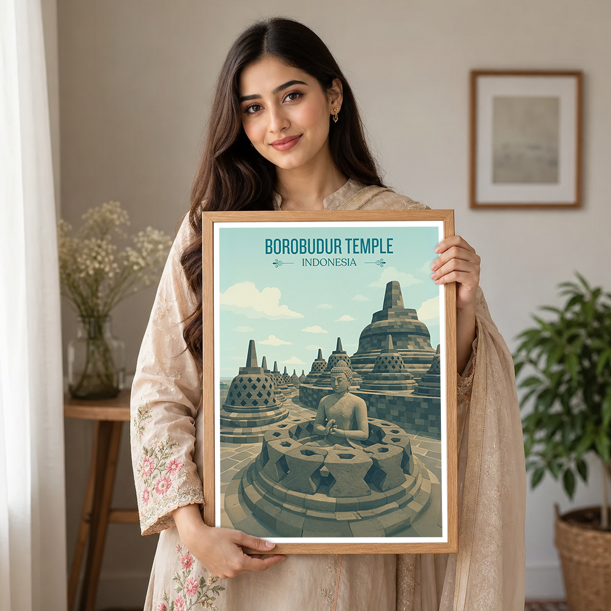 Borobudur Temple - Indonesia - Travel Art Wall Deco Poster - Art Print - Travel Art Poster