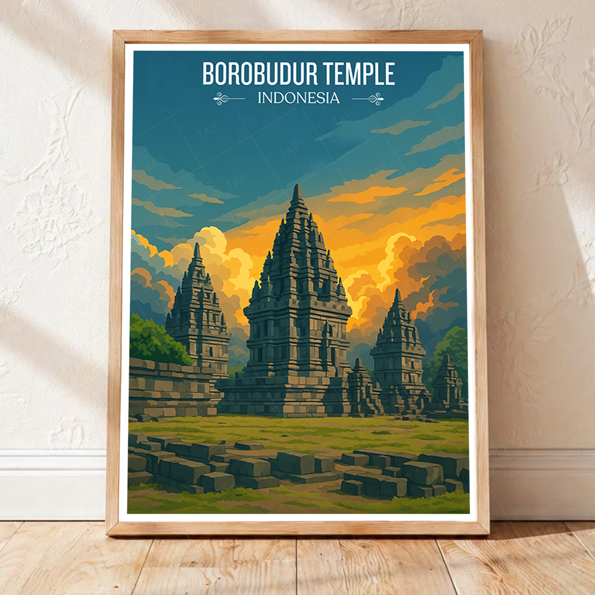 Borobudur Temples - Indonesia - Travel Art Wall Deco Poster - Art Print - Travel Art Poster