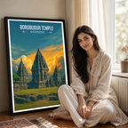 Borobudur Temples - Indonesia - Travel Art Wall Deco Poster - Art Print - Travel Art Poster