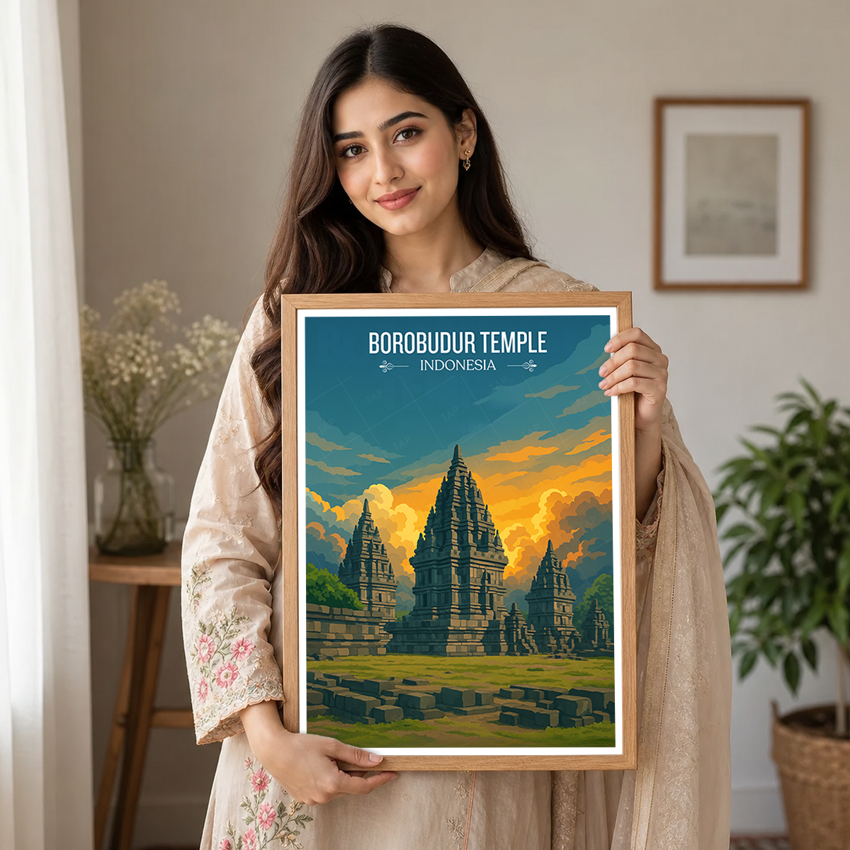 Borobudur Temples - Indonesia - Travel Art Wall Deco Poster - Art Print - Travel Art Poster