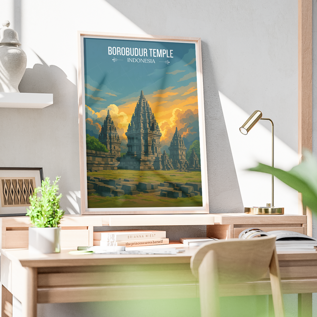 Borobudur Temples - Indonesia - Travel Art Wall Deco Poster - Art Print - Travel Art Poster