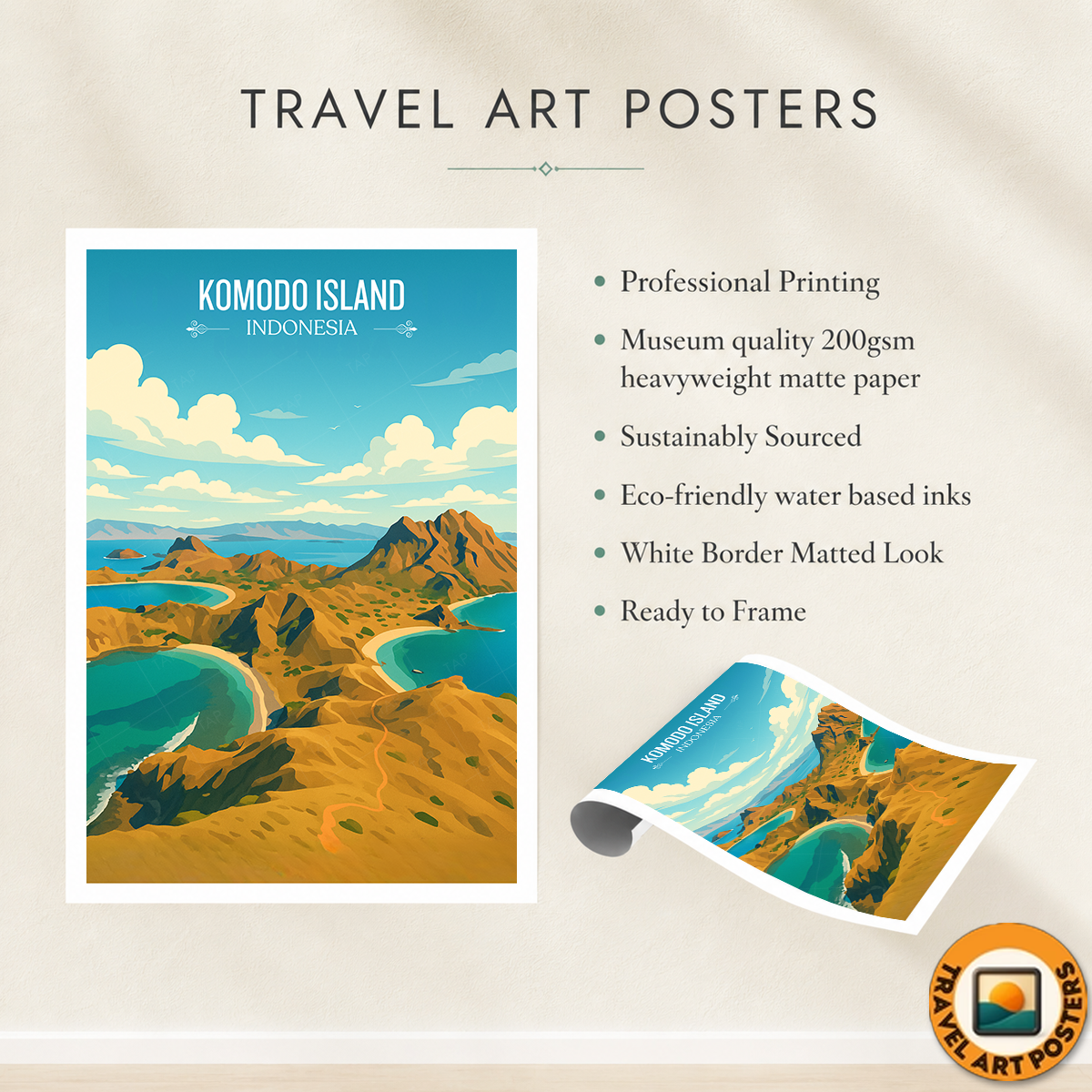 Komodo Island - Indonesia - Travel Art Wall Deco Poster - Art Print - Travel Art Poster