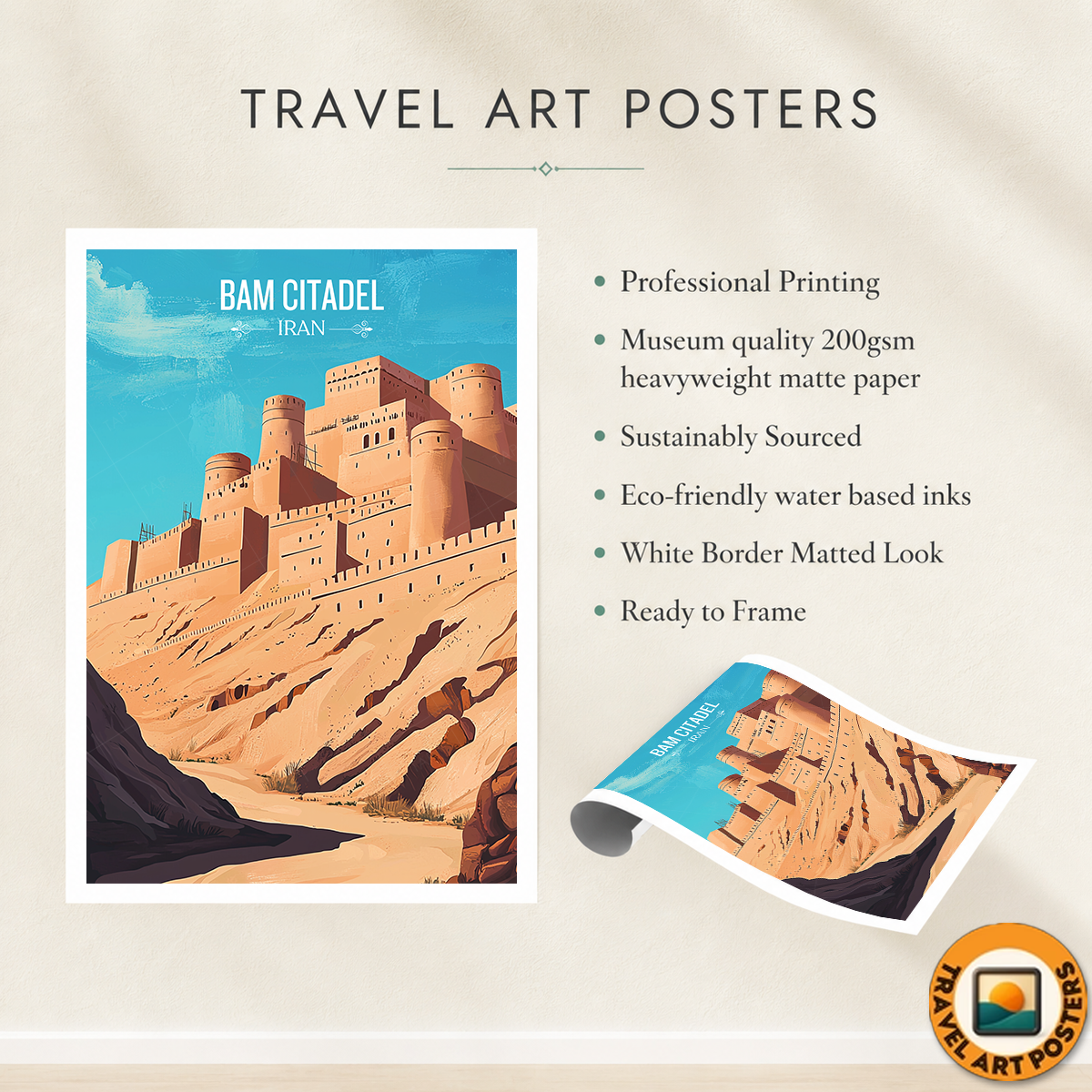 Bam Citadel - Iran - Travel Art Wall Deco Poster - Art Print - Travel Art Poster