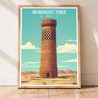 Mehmandust Tower - Iran - Travel Art Wall Deco Poster - Art Print - Travel Art Poster