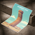 Mehmandust Tower - Iran - Travel Art Wall Deco Poster - Art Print - Travel Art Poster