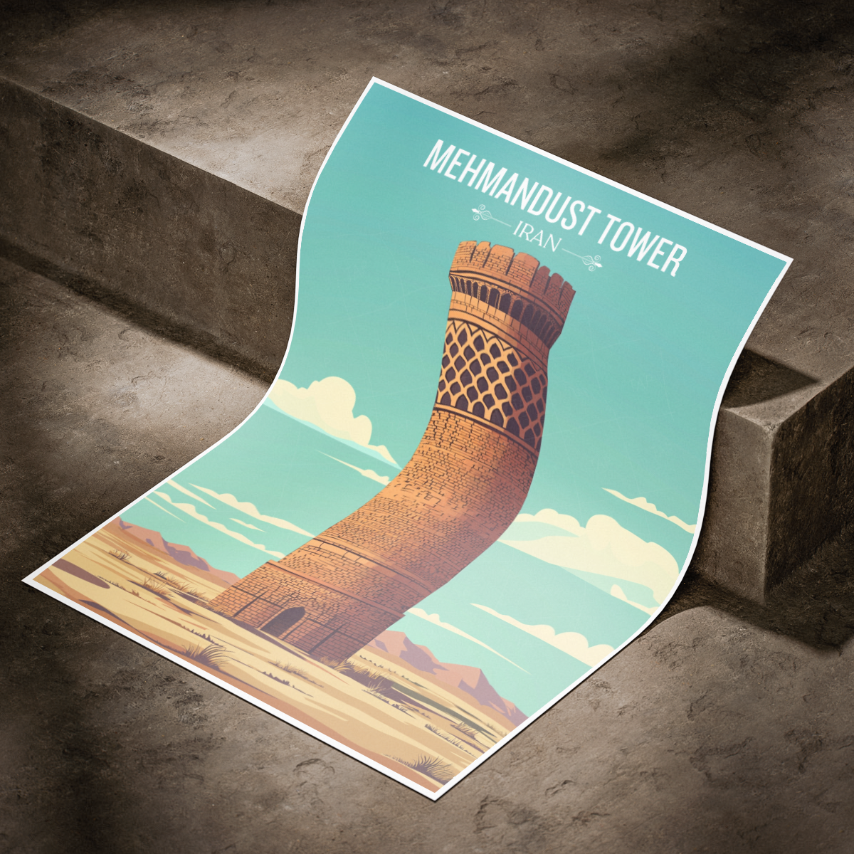 Mehmandust Tower - Iran - Travel Art Wall Deco Poster - Art Print - Travel Art Poster