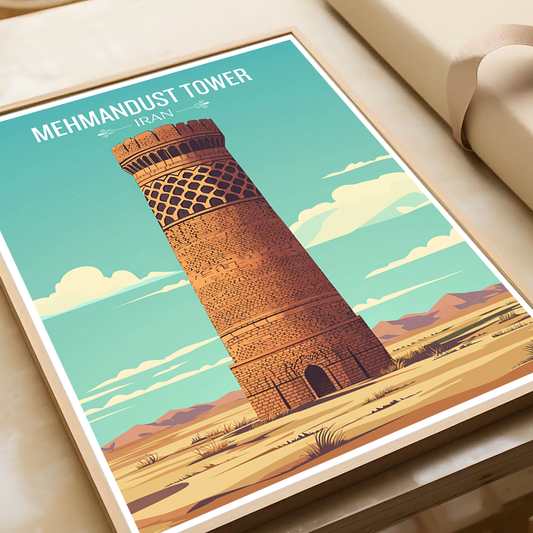 Mehmandust Tower - Iran - Travel Art Wall Deco Poster - Art Print - Travel Art Poster