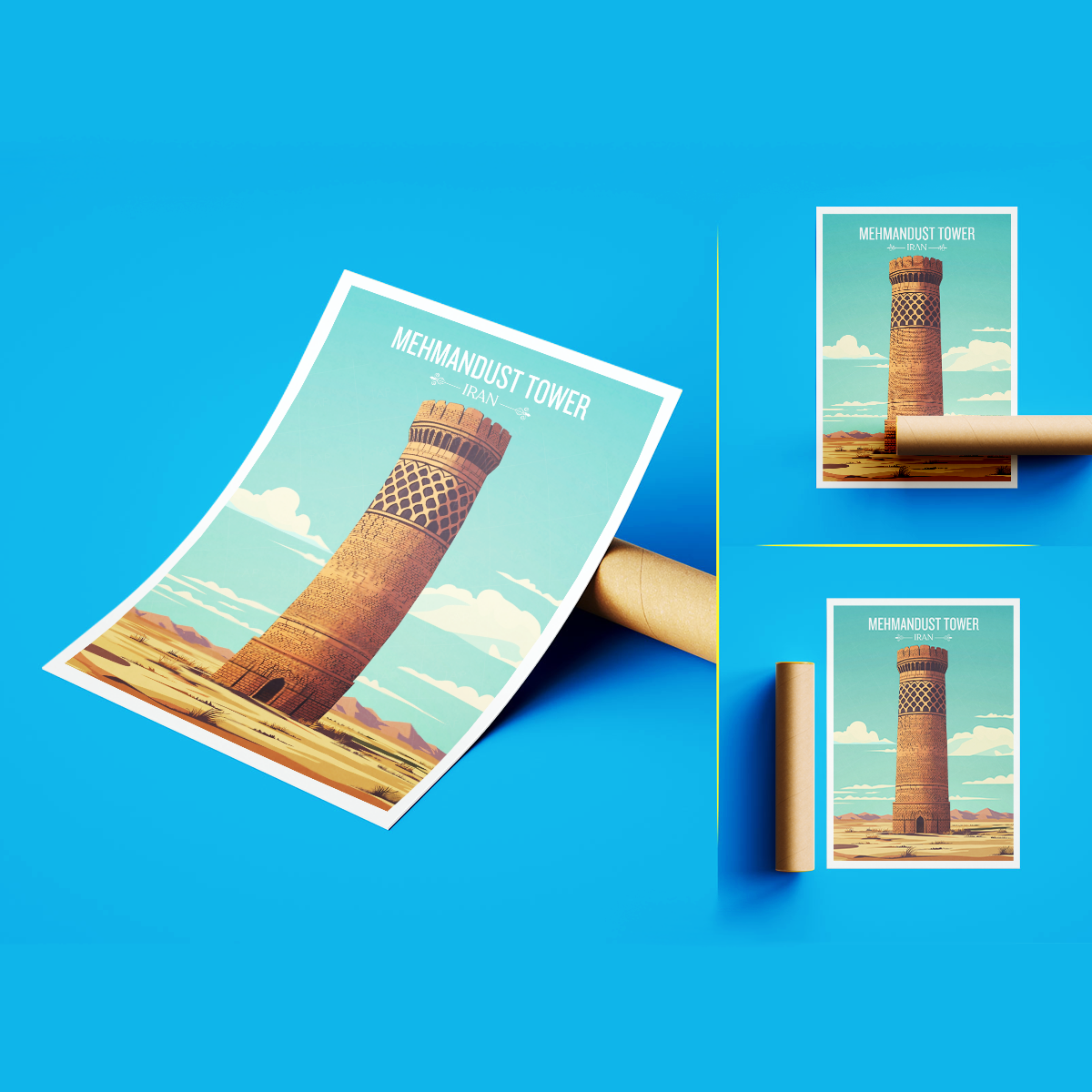 Mehmandust Tower - Iran - Travel Art Wall Deco Poster - Art Print - Travel Art Poster