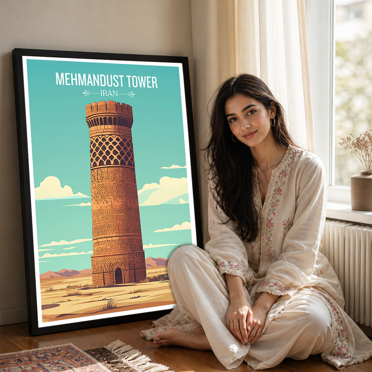 Mehmandust Tower - Iran - Travel Art Wall Deco Poster - Art Print - Travel Art Poster