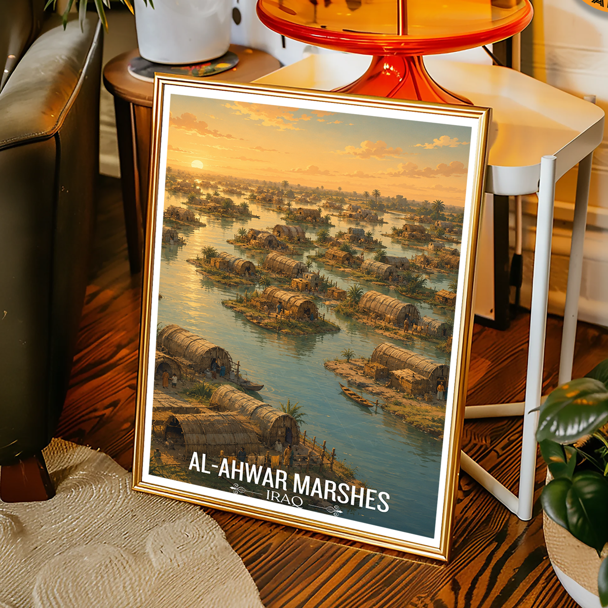 Al-Ahwar Marshes - Iraq - Travel Art Wall Deco Poster - Art Print - Travel Art Poster