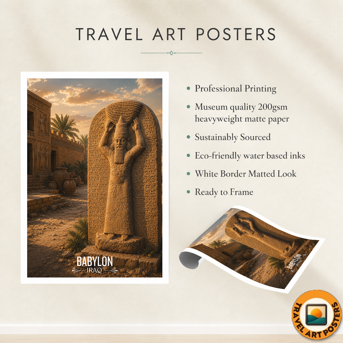 Babylon - Iraq - Travel Art Wall Deco Poster - Art Print - Travel Art Poster