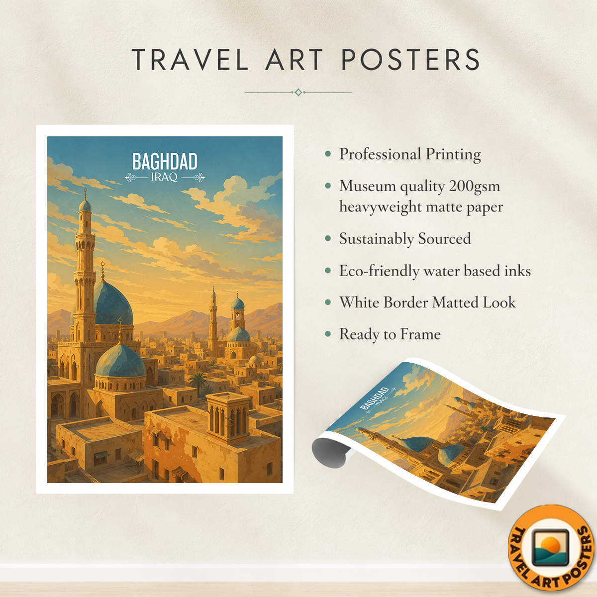 Baghdad - Iraq - Travel Art Wall Deco Poster - Art Print - Travel Art Poster