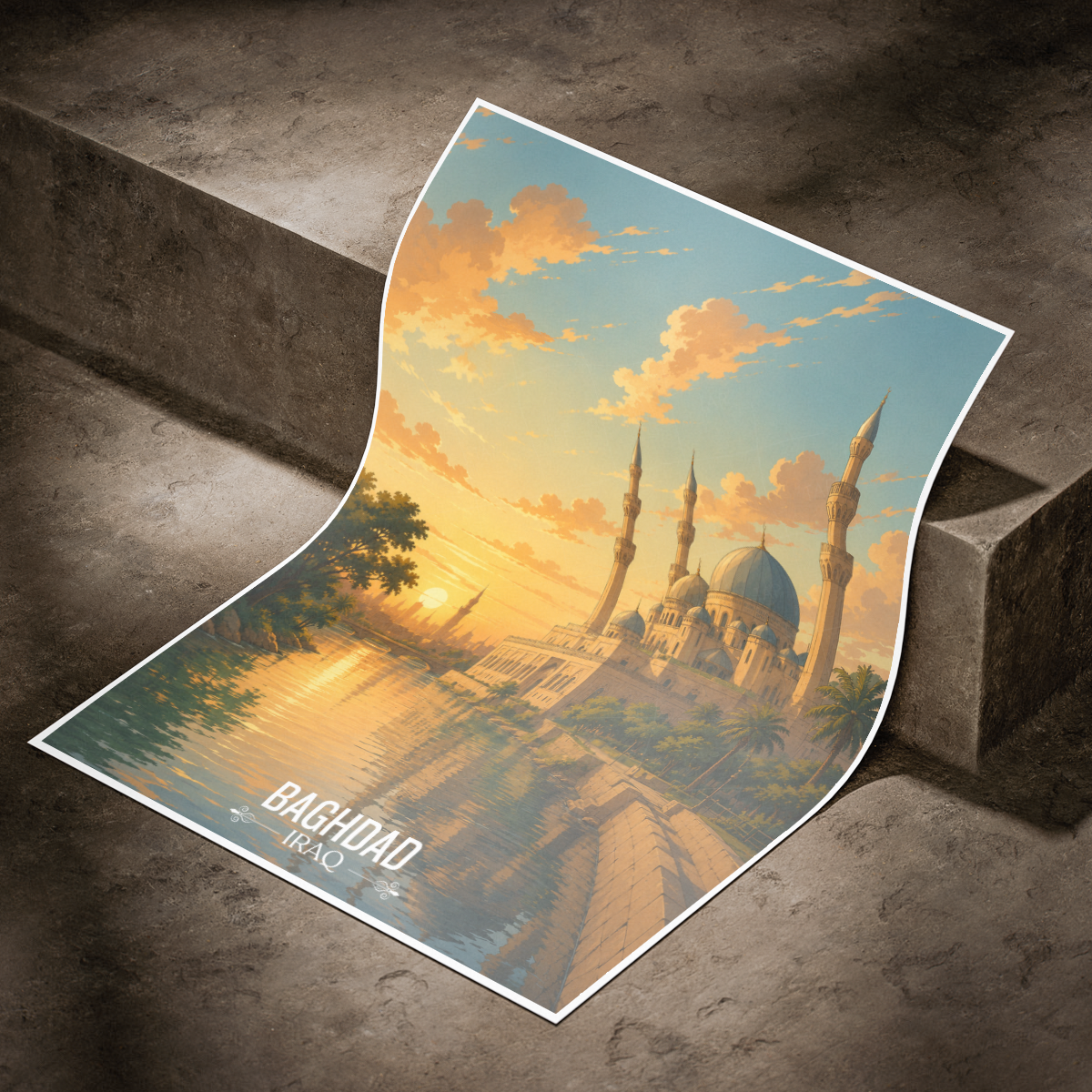 Baghdad Sunet - Iraq - Travel Art Wall Deco Poster - Art Print - Travel Art Poster