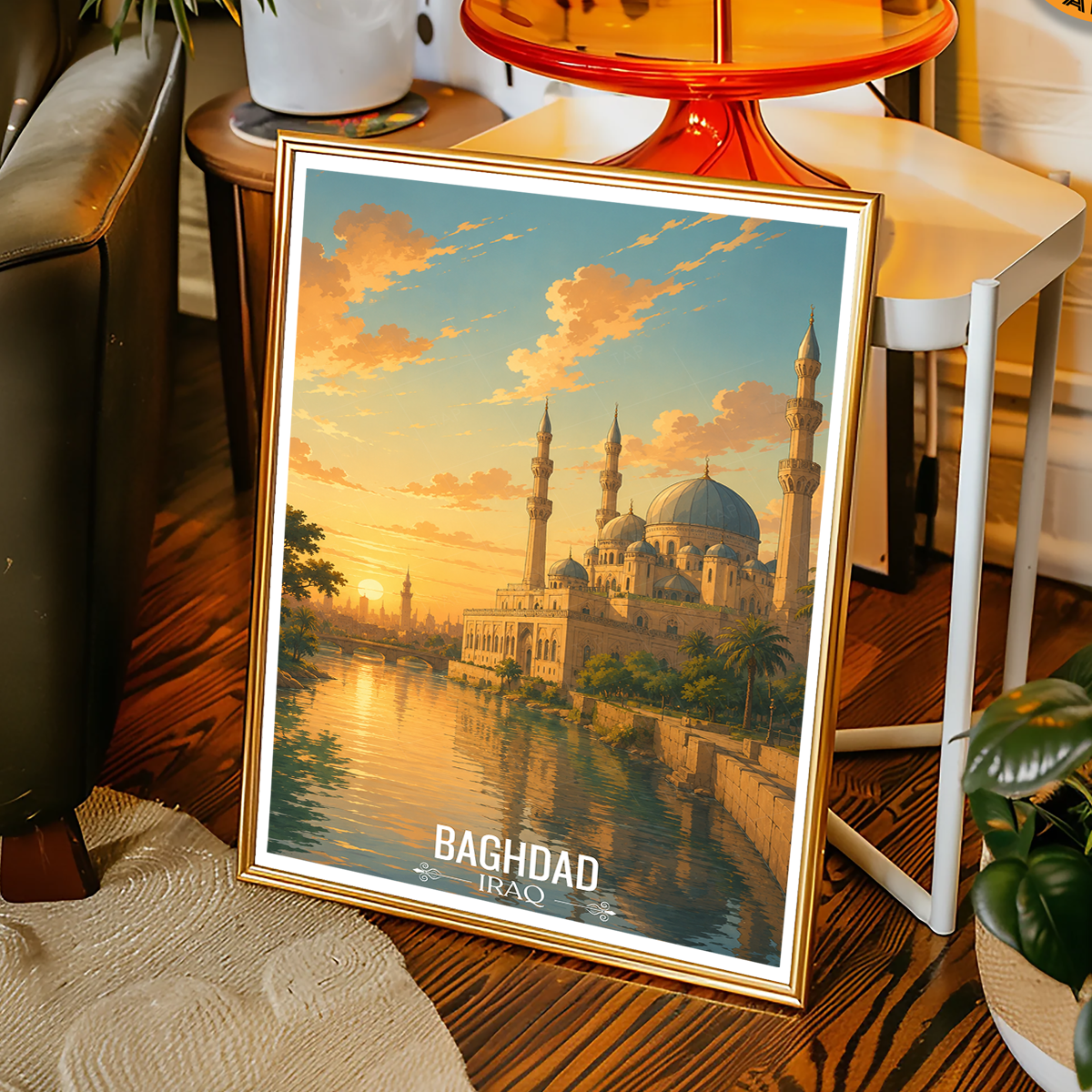 Baghdad Sunet - Iraq - Travel Art Wall Deco Poster - Art Print - Travel Art Poster