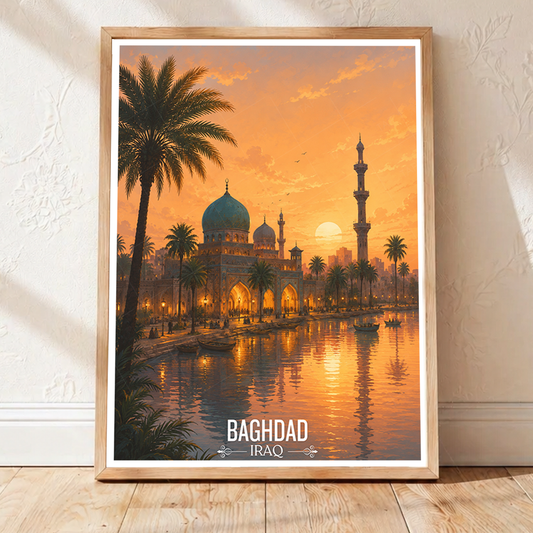 Baghdad Mosque - Iraq - Travel Art Wall Deco Poster - Art Print - Travel Art Poster