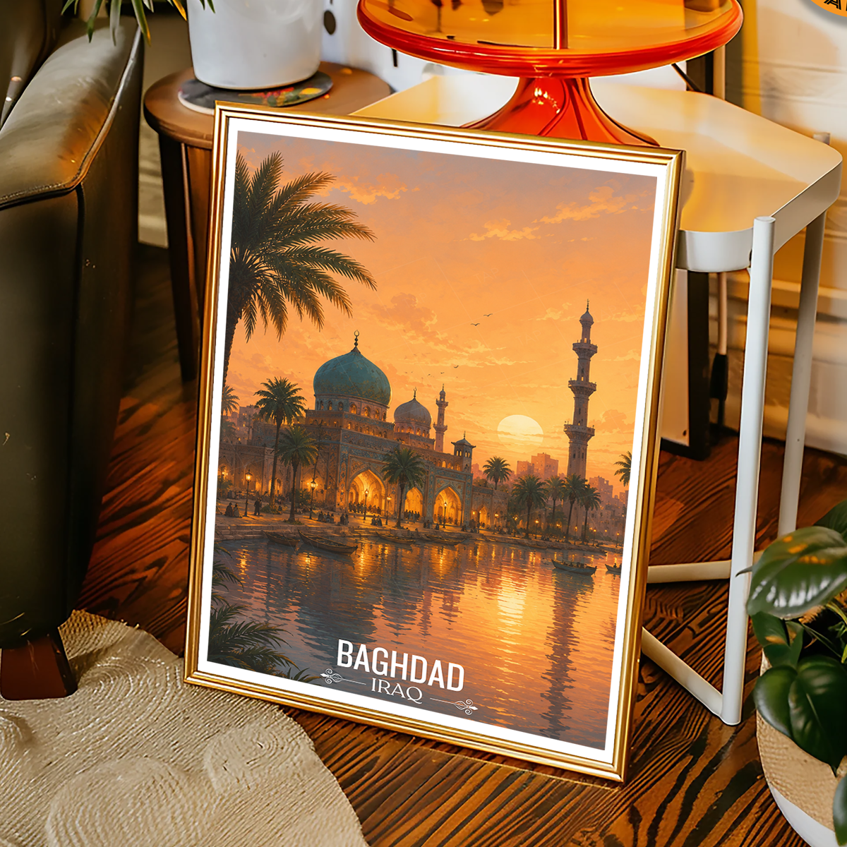 Baghdad Mosque - Iraq - Travel Art Wall Deco Poster - Art Print - Travel Art Poster