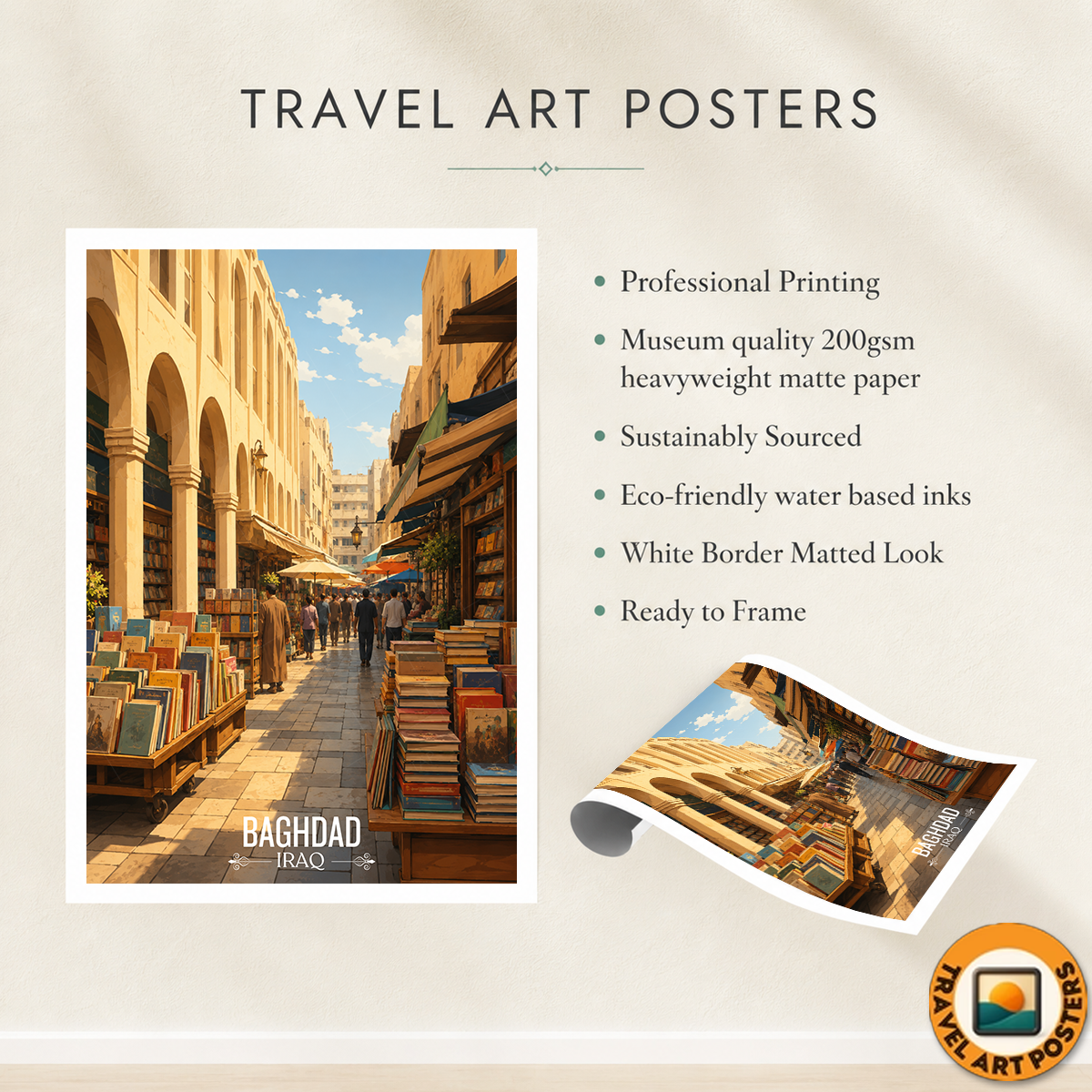 Baghdad Market - Iraq - Travel Art Wall Deco Poster - Art Print - Travel Art Poster