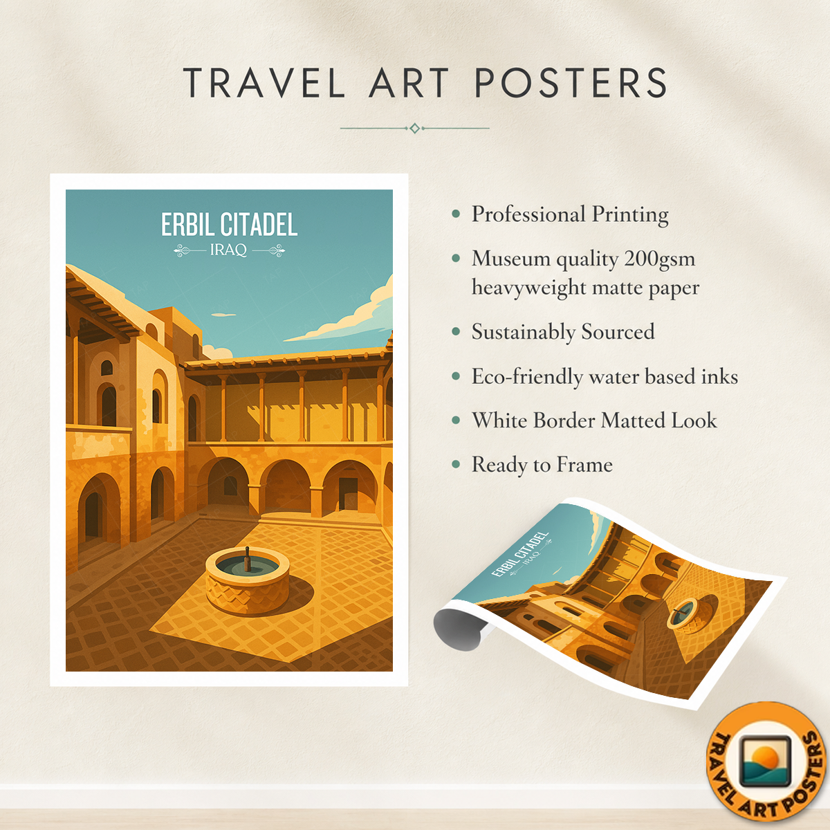 Erbil Citadel - Iraq - Travel Art Wall Deco Poster - Art Print - Travel Art Poster