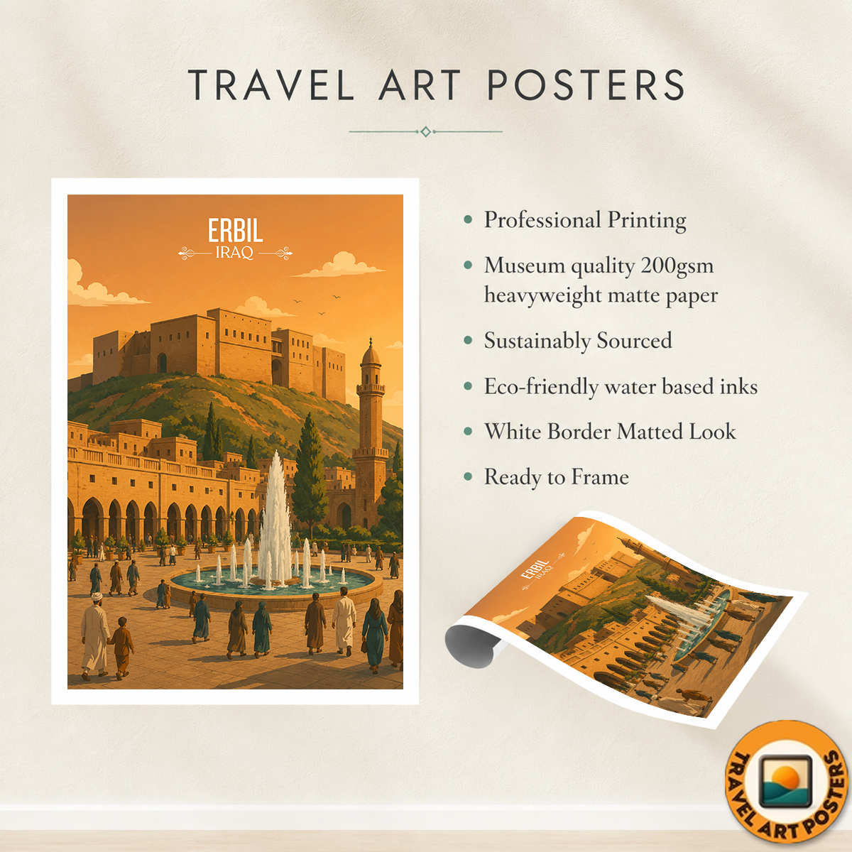 Erbil - Iraq - Travel Art Wall Deco Poster - Art Print - Travel Art Poster