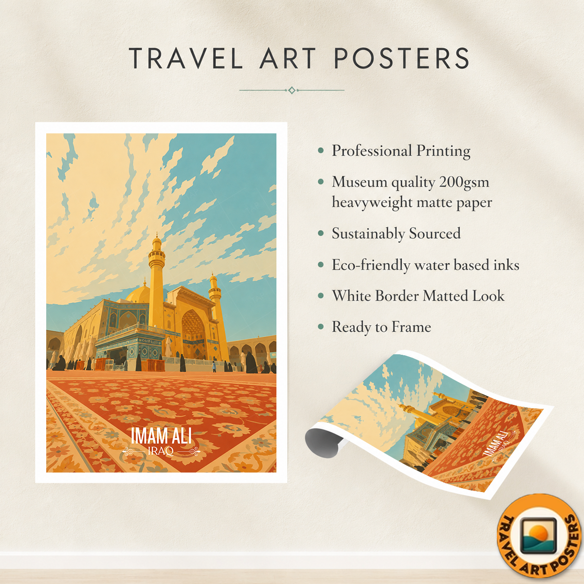 Imam Ali Roza - Iraq - Travel Art Wall Deco Poster - Art Print - Travel Art Poster