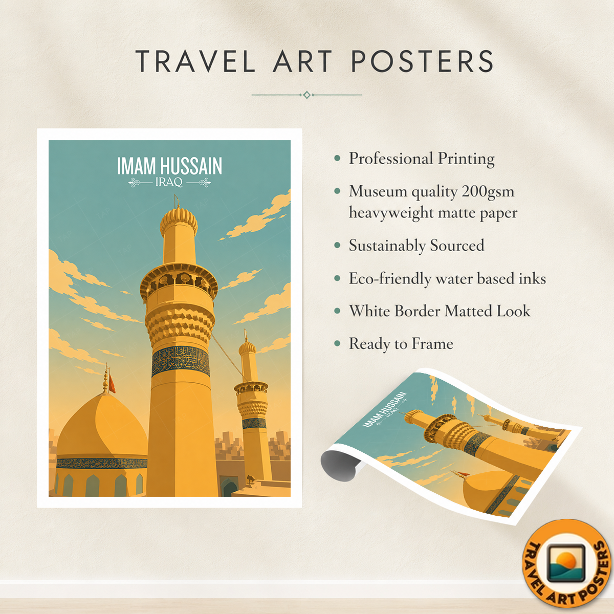 Imam Hussain Roza - Iraq - Travel Art Wall Deco Poster - Art Print - Travel Art Poster