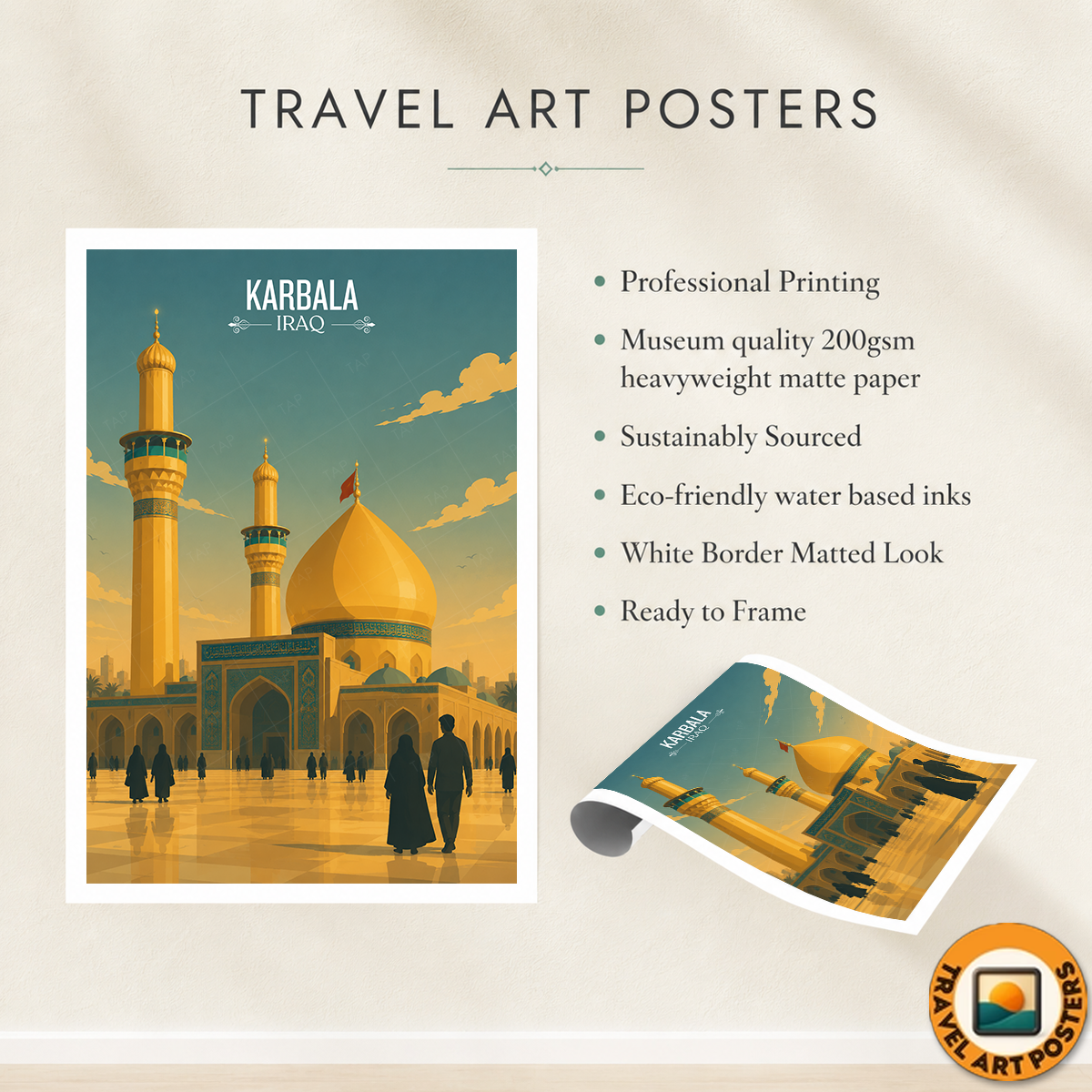 Karbala Place of Martyrdom - Iraq - Travel Art Wall Deco Poster - Art Print - Travel Art Poster