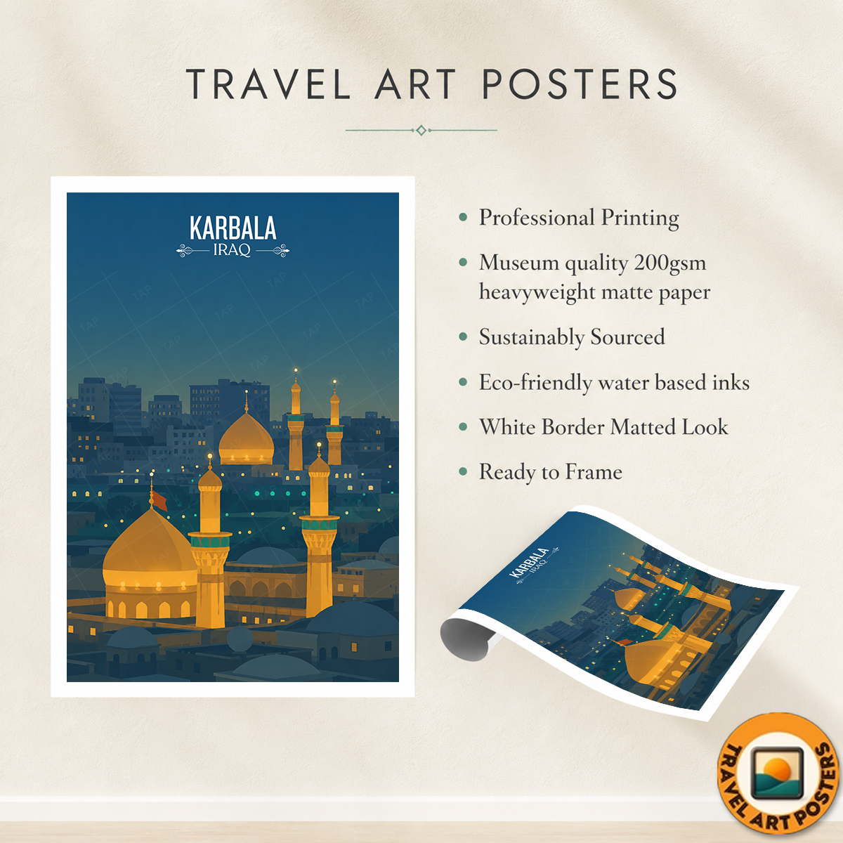 Karbala - Iraq - Travel Art Wall Deco Poster - Art Print - Travel Art Poster