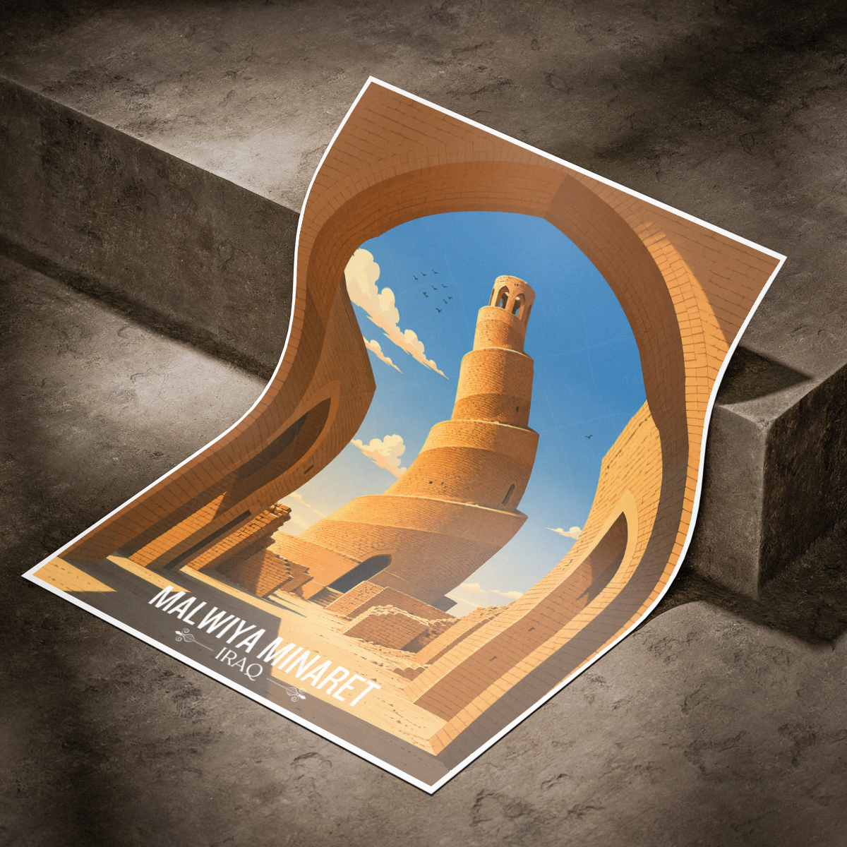 Malwiya Minaret - Iraq - Travel Art Wall Deco Poster - Art Print - Travel Art Poster
