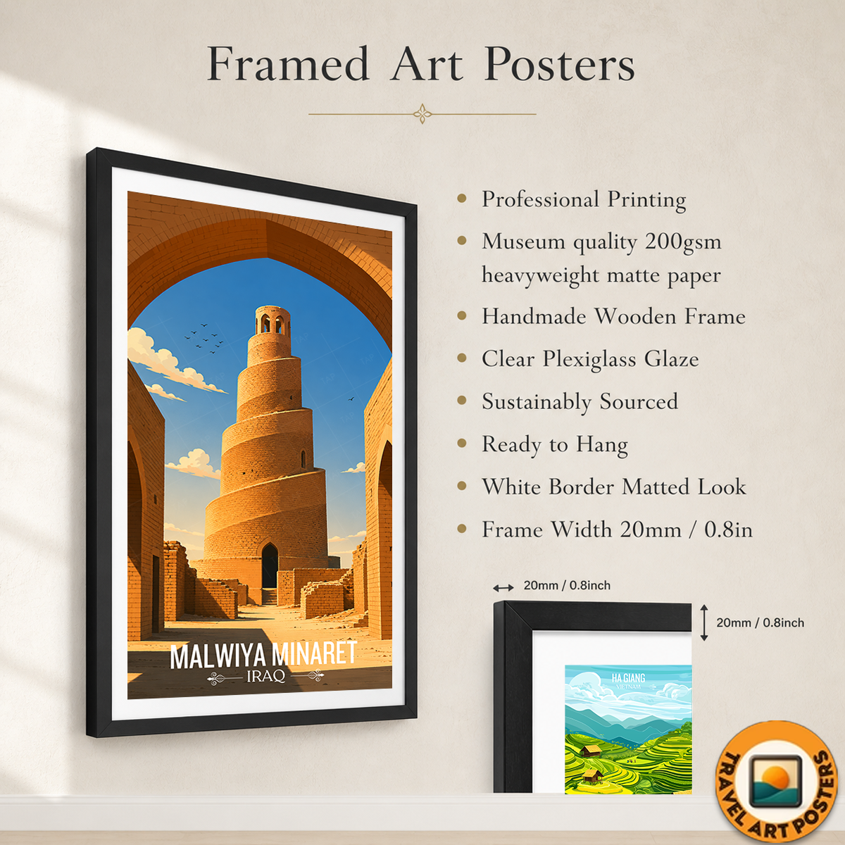 Malwiya Minaret - Iraq - Travel Art Wall Deco Poster - Art Print - Travel Art Poster