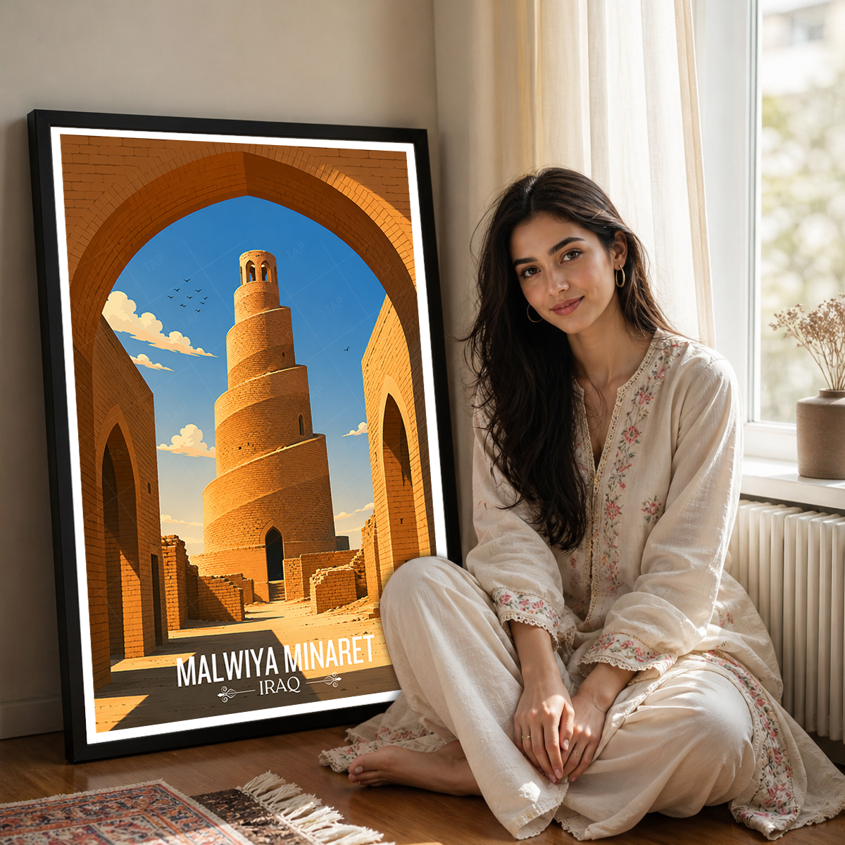 Malwiya Minaret - Iraq - Travel Art Wall Deco Poster - Art Print - Travel Art Poster