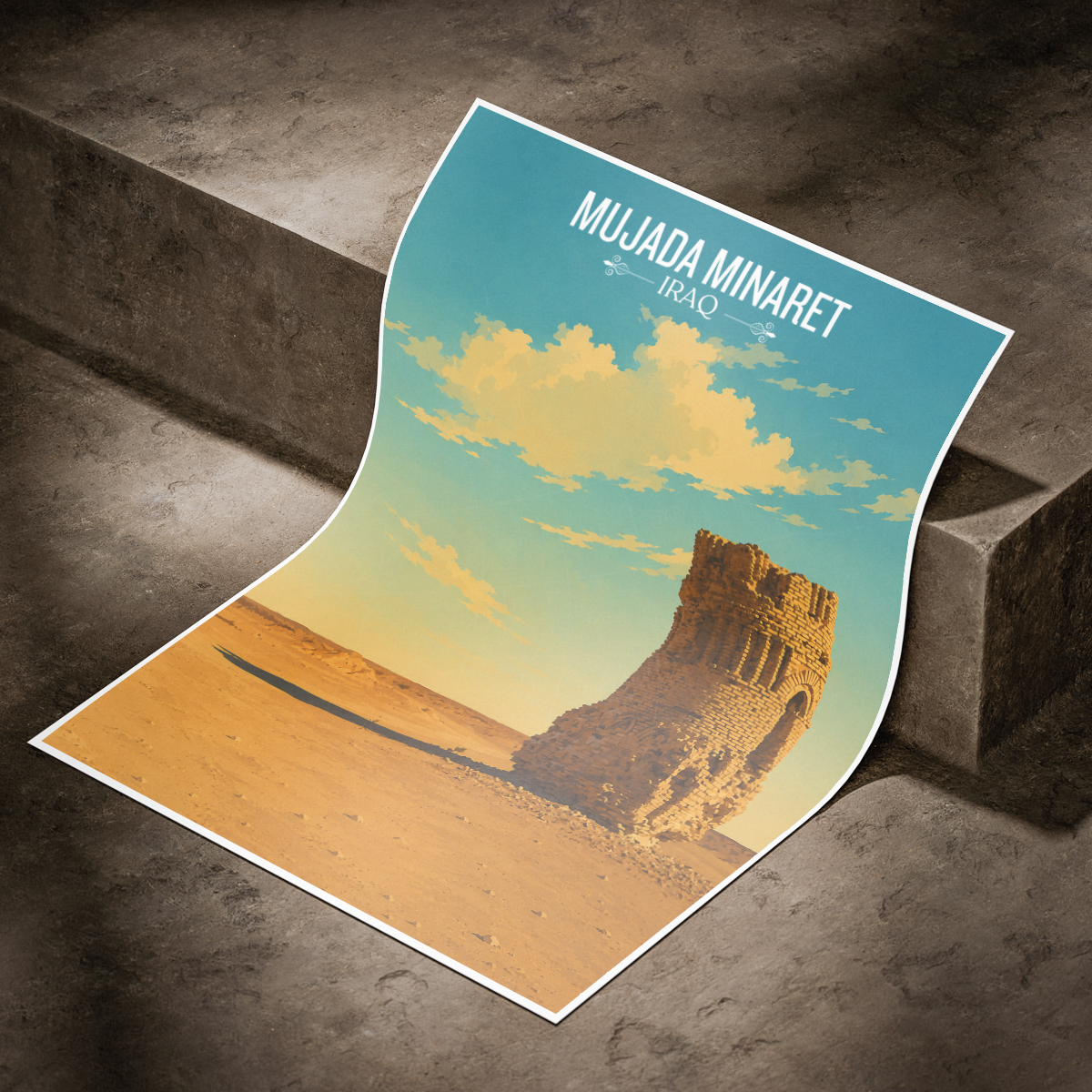 Mujada Minaret - Iraq - Travel Art Wall Deco Poster - Art Print - Travel Art Poster