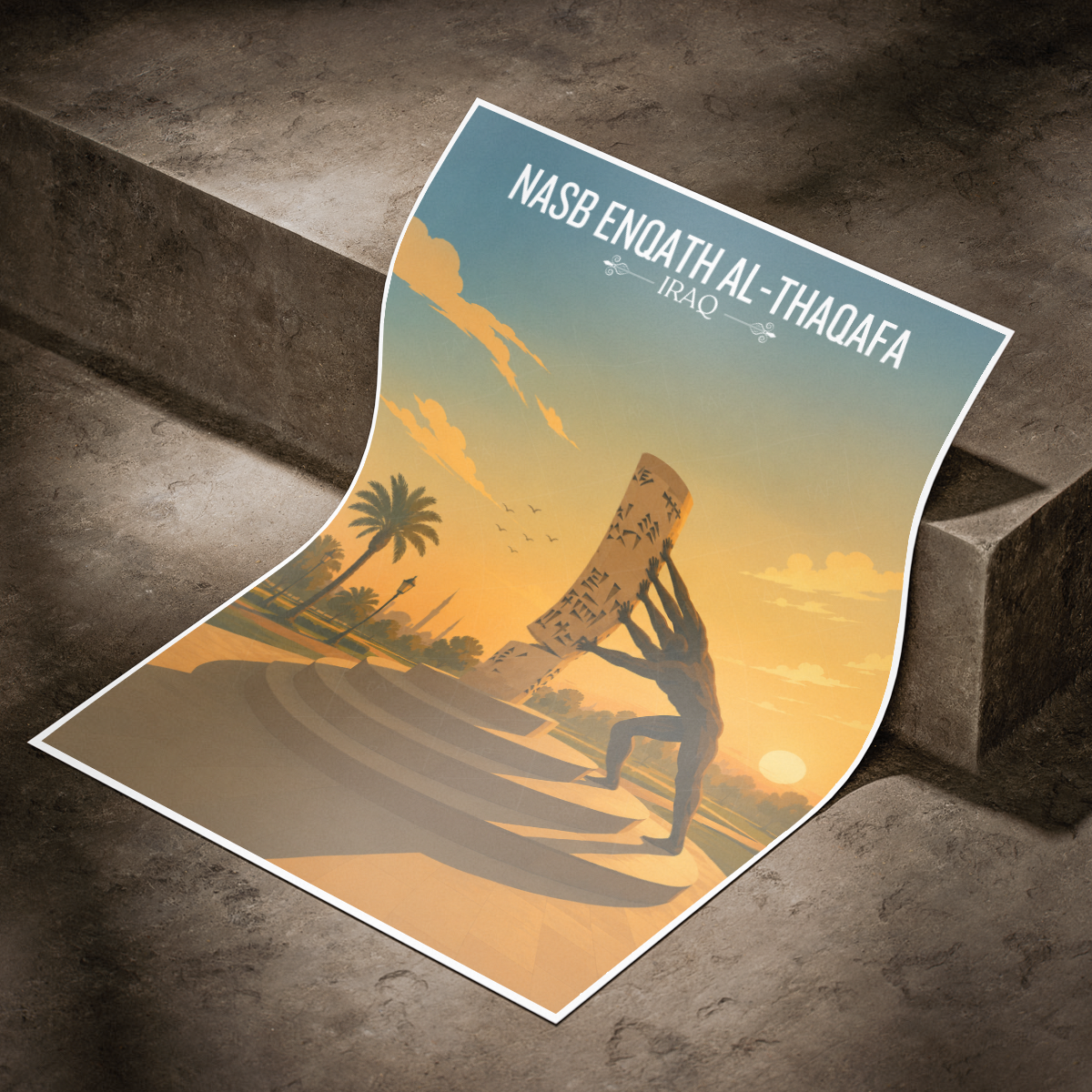 Nasb Enqath al-Thaqafa - Iraq - Travel Art Wall Deco Poster - Art Print - Travel Art Poster