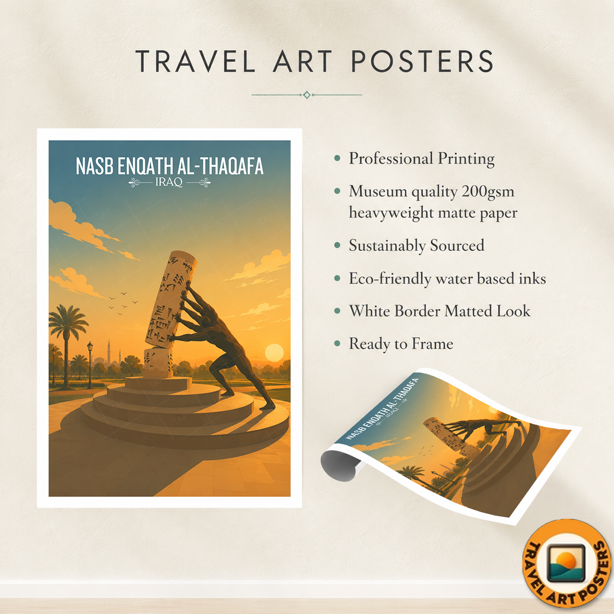 Nasb Enqath al-Thaqafa - Iraq - Travel Art Wall Deco Poster - Art Print - Travel Art Poster