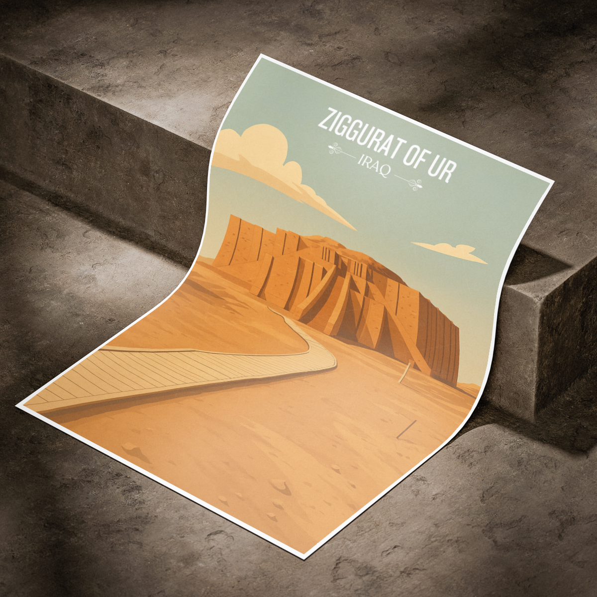 Ziggurat of Ur - Iraq - Travel Art Wall Deco Poster - Art Print - Travel Art Poster