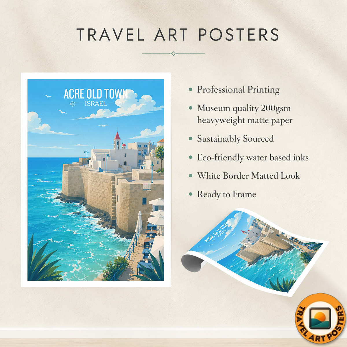 Acre Old Town - Israel - Travel Art Wall Deco Poster - Art Print - Travel Art Poster