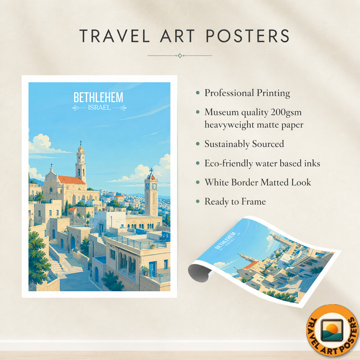 Bethlehem - Israel - Travel Art Wall Deco Poster - Art Print - Travel Art Poster