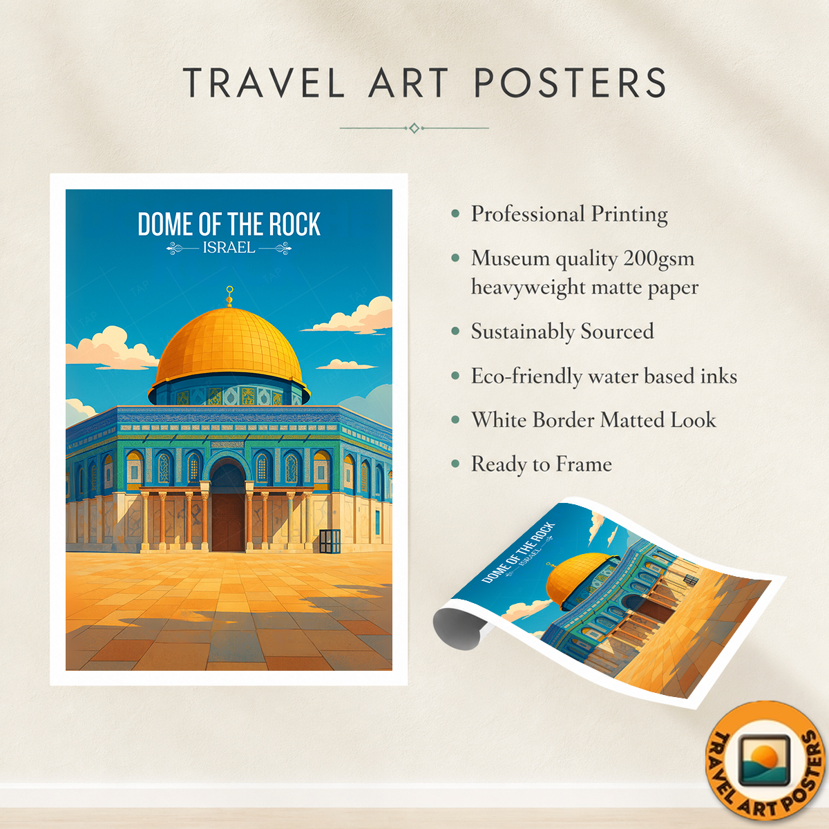 Dome of the Rock - Israel - Travel Art Wall Deco Poster - Art Print - Travel Art Poster