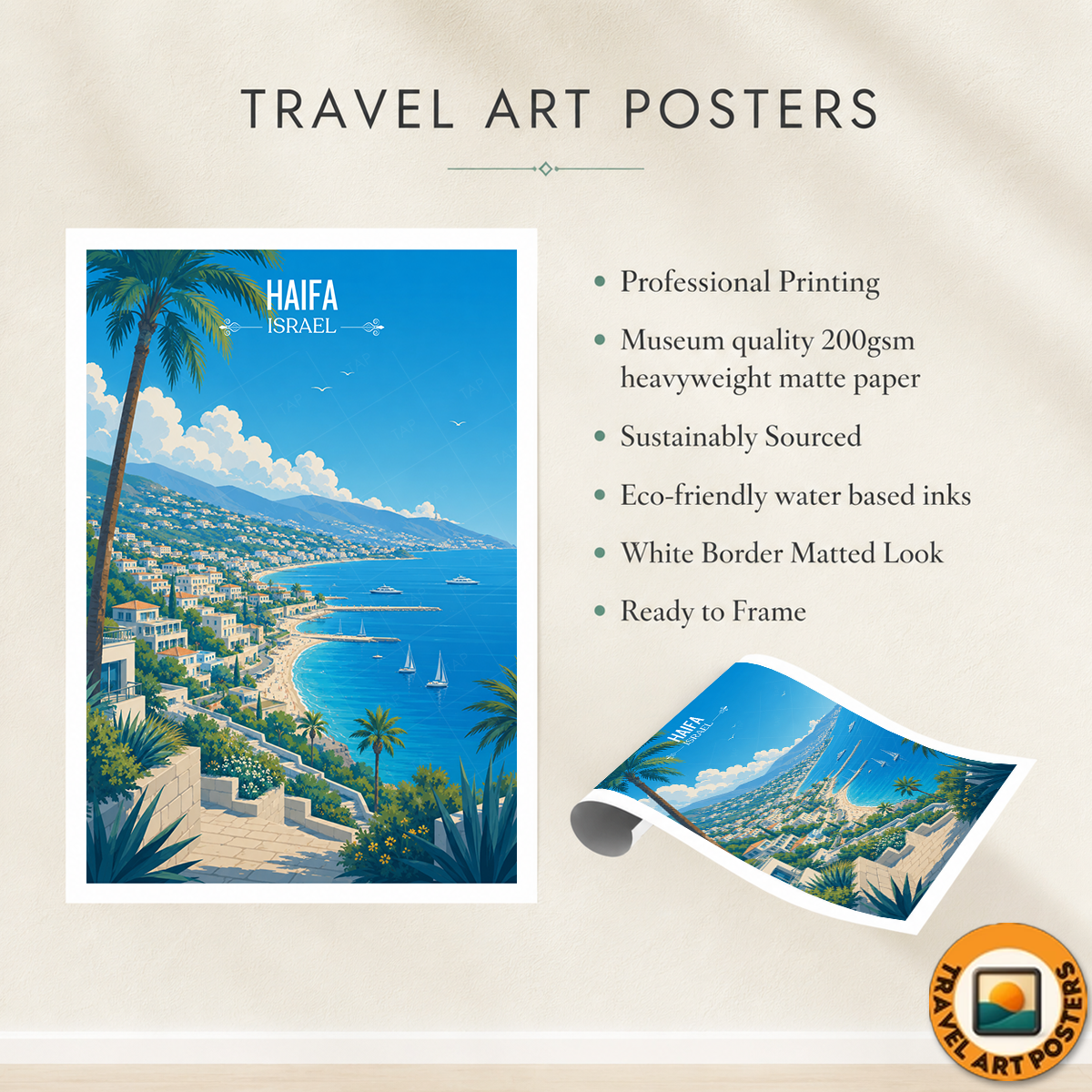 Haifa - Israel - Travel Art Wall Deco Poster - Art Print - Travel Art Poster