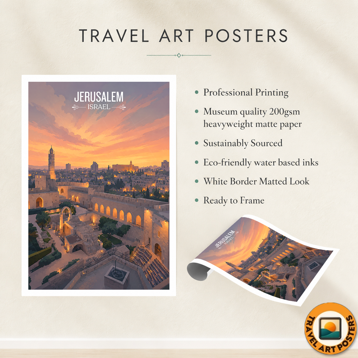 Yerushalayim - Israel - Travel Art Wall Deco Poster - Art Print - Travel Art Poster
