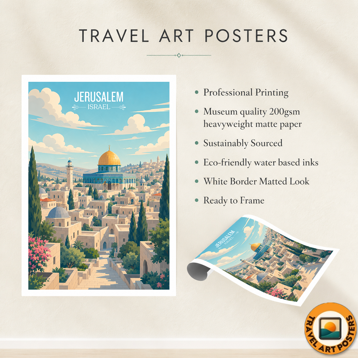Ir Ha-Kodesh - Israel - Travel Art Wall Deco Poster - Art Print - Travel Art Poster