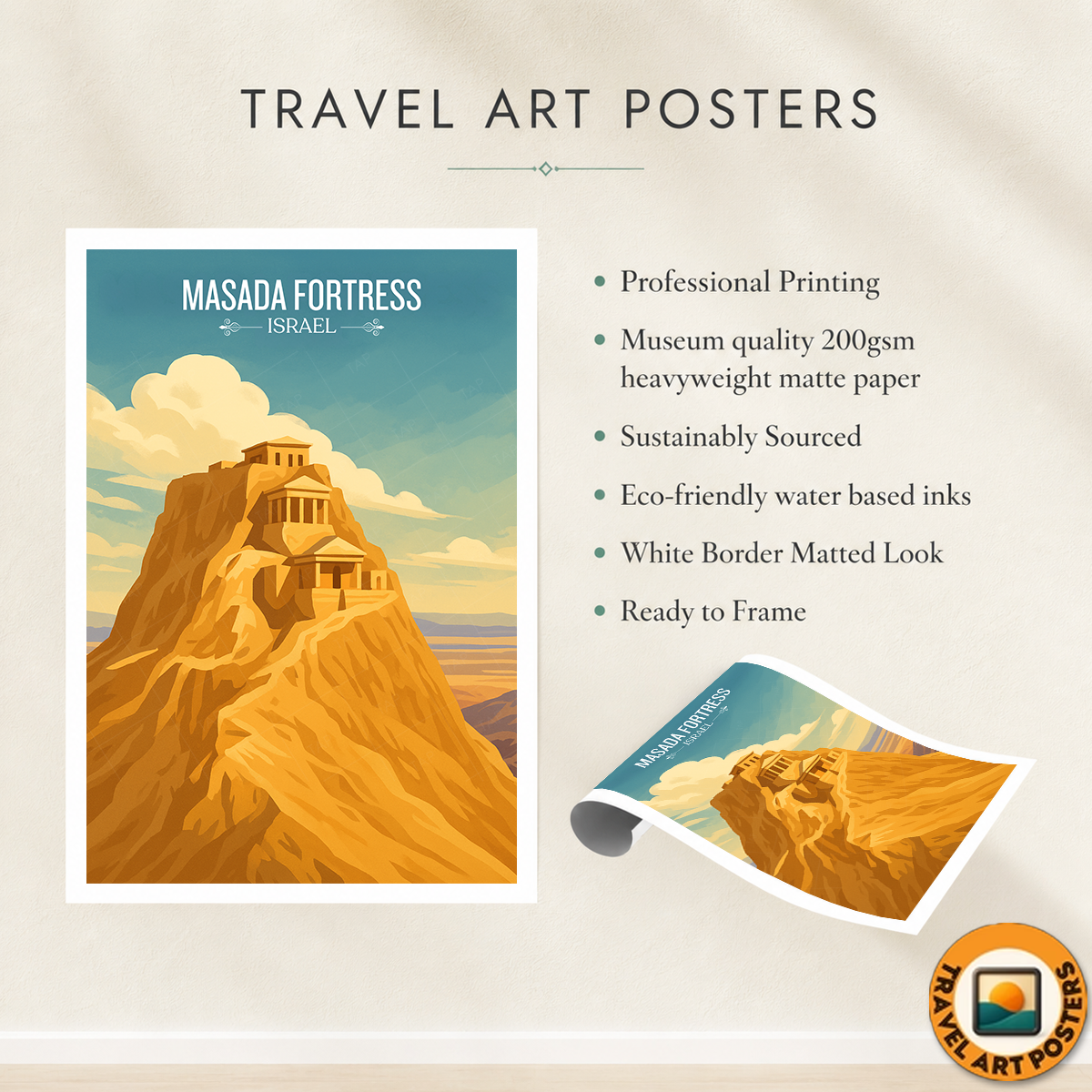 Masada Fortress - Israel - Travel Art Wall Deco Poster - Art Print - Travel Art Poster