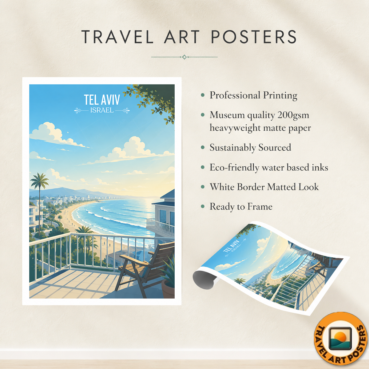 Tel-Abib - Israel - Travel Art Wall Deco Poster - Art Print - Travel Art Poster
