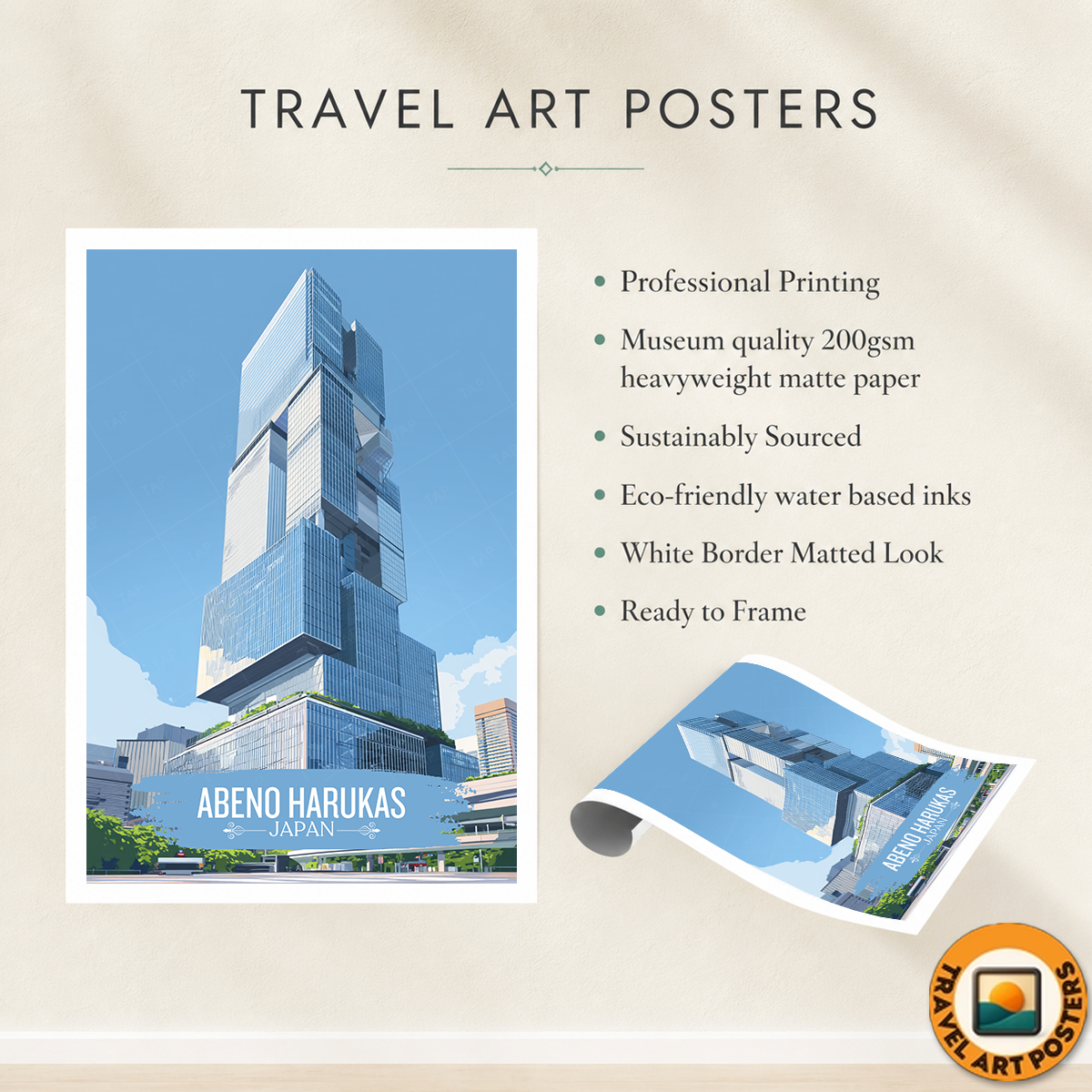Abeno Harukas - Japan - Travel Art Wall Deco Poster - Art Print - Travel Art Poster