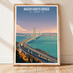 Akashi Strait Bridge - Japan - Travel Art Wall Deco Poster - Art Print - Travel Art Poster