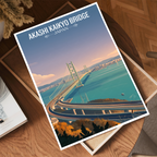 Akashi Strait Bridge - Japan - Travel Art Wall Deco Poster - Art Print - Travel Art Poster