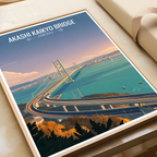 Akashi Strait Bridge - Japan - Travel Art Wall Deco Poster - Art Print - Travel Art Poster