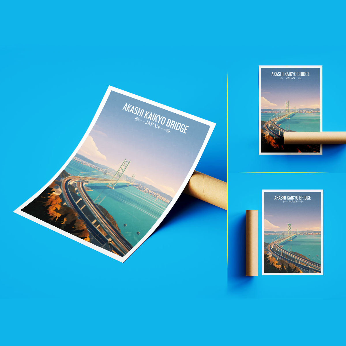 Akashi Strait Bridge - Japan - Travel Art Wall Deco Poster - Art Print - Travel Art Poster